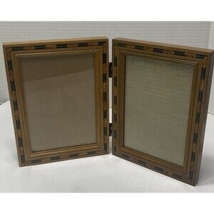 Fetco Wood Marquetry Double Picture Frame For 4.5” X 6.5” Photo Wooden Geometric